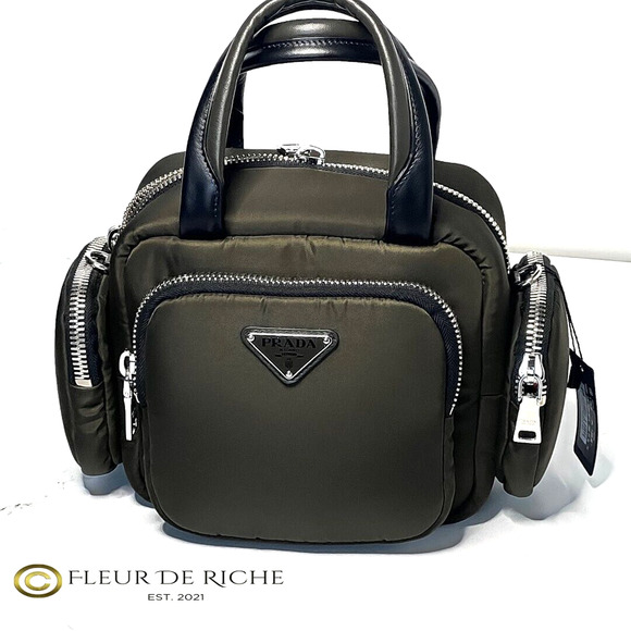 💛SOLD🖤 $1550 Prada Tessuto Top Handle Cargo Nylon Bag Olive Satchel 1BB061 - Picture 3 of 7
